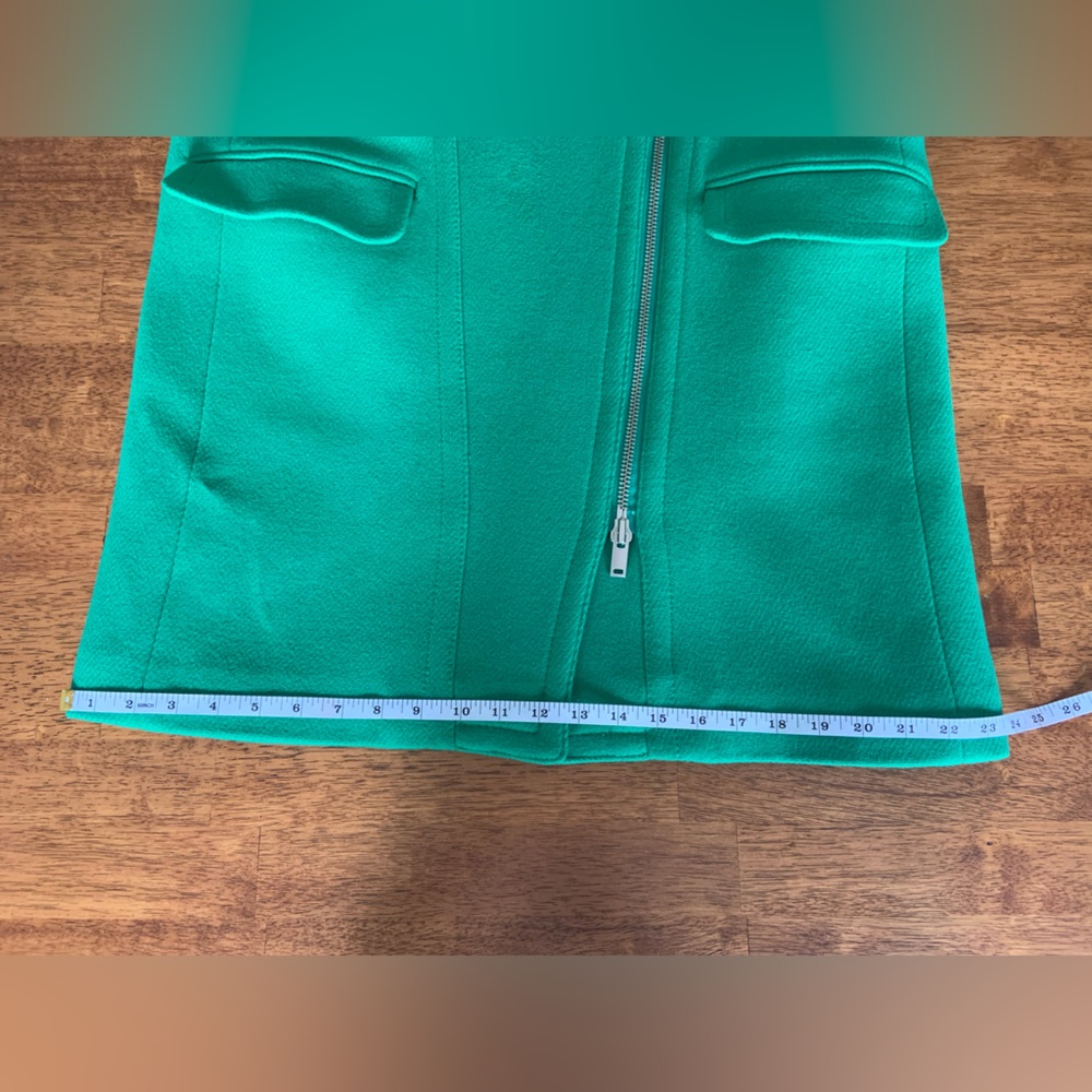 J Crew Women’s Wool Blend Emerald Green Long Two Way Zip Coat Jacket Size 12 - Picture 13 of 16